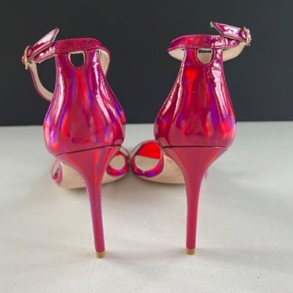 STUART WEITZMAN Sandal Nudist NEW Iridescent Patent Leather 4.5” Stiletto Pink 9 - Picture 7 of 16